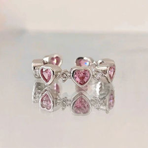 Nicedays🍒Cincin Wanita Berbentuk Hati Merah Muda/Cincin Zirkon Mata Kucing/Cincin Terbuka Dengan Desain Manis