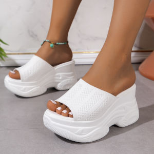 [Free Shipping] 2025 Summer New Collection: WomenS Thick-Soled Slippers Korean-Style Fashionable Breathable Mesh Design Wedge Heel Suitable For Outdoor Wear