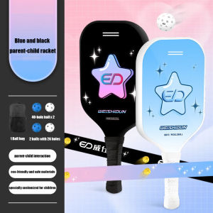 WEISHIDUN Parent-Child Pickleball Paddle Set 2 Rackets with 4 Balls & Carry Bag - Fiberglass Face & PU Grip 230g (Black+Pink/Black+Blue)