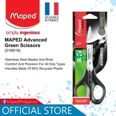 Maped Advanced Recycled Scissors - 17cm (6.7") Black Symmetrical Pointed Scissors, Stainless Steel, 60% Recycled Plastic