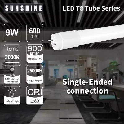 SUNSHINE LED T8 Tube Single-ended connection 9W / 12W / 18W G13 fitting base 2 3 4 Feet
