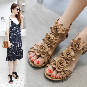 35-42 Wedge Shoes Heels Leather Flower Soft Wedges Roman Casual Party Formal Dinner Womens Shoes Office Wear Hot Sale
