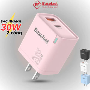 Củ sạc nhanh 30W 2 cổng Basefast Cốc sạc PD30W siêu bền có báo đèn dùng cho iP samsung oppo xiaomi