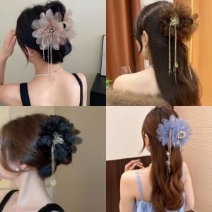 Butterfly Flower Tassel Hair Clip Shark Clip Hairclip For half-up Bun  Pponytail Hair Accessories