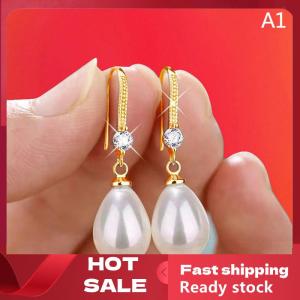 🚚【Local Express Delivery】🚚 Jewelry for Women Water Drop Pearl Earrings for Women Red White Round Pearl Oval Earrings Wedding Engagement Valentines Day Gift