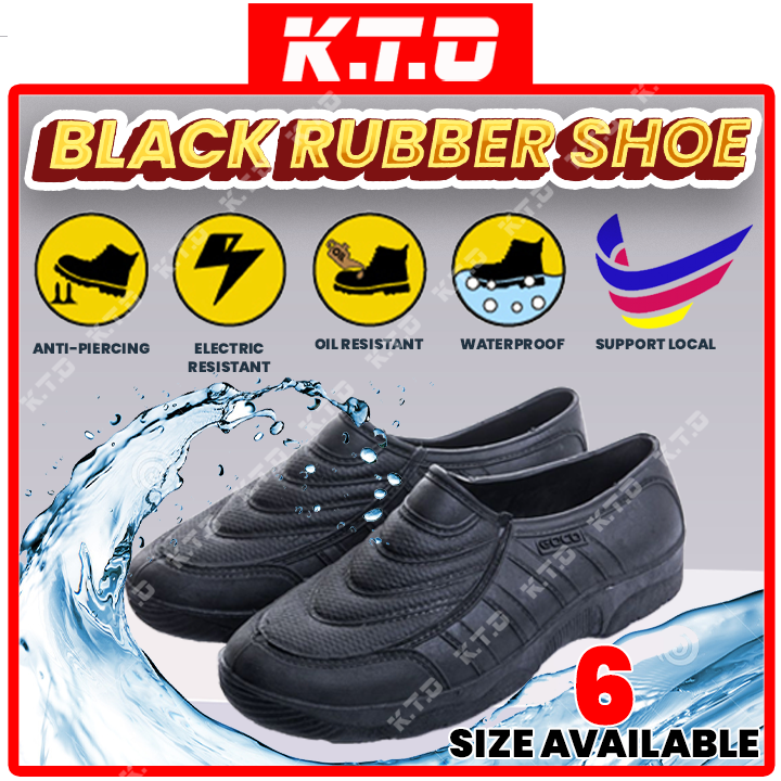 Black Rubber Shoe PVC Low Cut For Working Haiking Trekking / Kasut ...