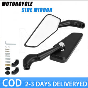 Motorcycle side mirror set with mounting hardware and tools. Rectangular mirrors with black frames and adjustable stems. Includes screws washers and a hex key. COD 2-3 days delivery.