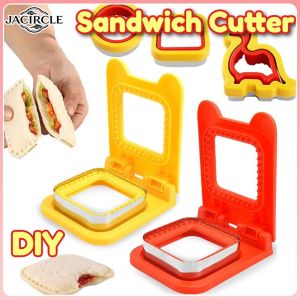 JACIRCLE Sandwich Cutter and Sealer Flip Tool Stainless Steel Blade Round Square Mold for Bread Baking Tools
