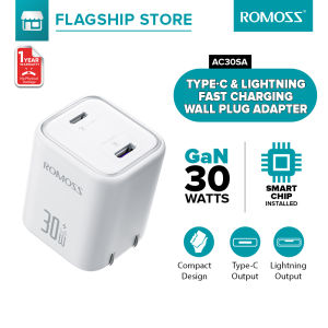 Romoss AC30SA 30W Fast Charging Charger GAN Wall Charger Dual Output Type C + Lighting Adapter For iPhone 12-16&Android