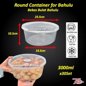 Round Disposable Plastic Food Container 2300ml/3000ml Bekas Kuih Bahulu Baharu Microwave-Safe & Food Grade