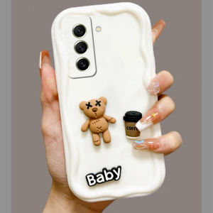 Casing Samsung Galaxy S24 S23 S22 Ultra FE + Plus 5G Phone Case New Design Cute Cartoon 3D Cubic Coffee Bear Glossy Cream Lens Protection Soft Cover 2024