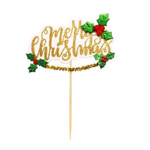 CHDHALTD Glitter DIY Kids Holiday Party Supplies Xmas Cake Decoration Wedding Cupcake Decor Cake Toppers Christmas Decoration Cake Flags