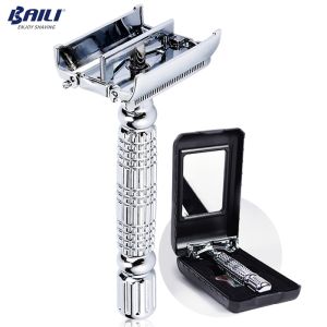 BAILI Butterfly Double Edge Safety Razor Stainless Traditional Wet Shave for Men Women Bikini Armpit Barber with 1 Swedish Platinum Blade and 1 Mirrored Travel Case BR179T