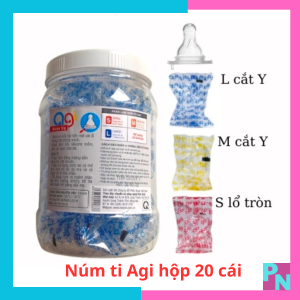 Hộp 20 cái núm vú cổ hẹp Agi núm ti siêu mềm chống sặc chống đầy hơi cho bé không BPA có đủ size S M L (hộp 20 cái)