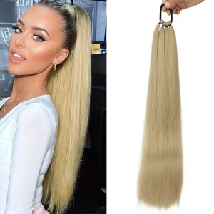 SUTONGXUE 24 inch Tóc đuôi ngựa dài thẳng Dây thun Tổng hợp Dây buộc tóc kiểu đuôi ngựa Dễ mặc Tự nhiên Tóc nối màu đen nâu dành cho phụ nữ