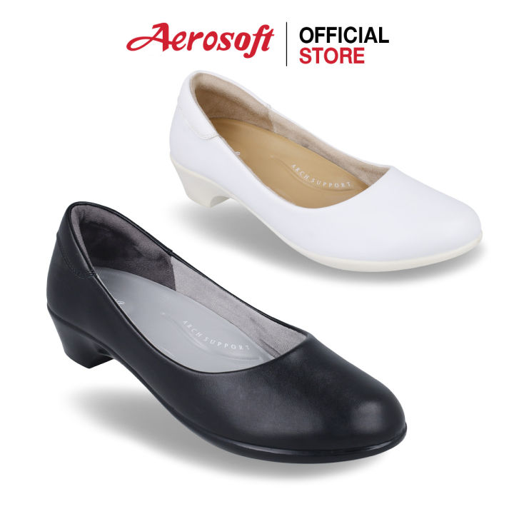 Aerosoft (แอโร่ซอฟ) รองเท้าพยาบาล รองเท้าหนังสีขาว / สีดำ รุ่น CW3433