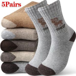5Pairs Thick Wam Wool Blend Crew Socks Men Simple Versatile Terry Mid Calf Athletic Sock Soft Comfortable Thermal Sock Women