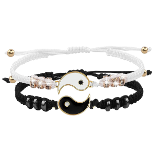 2PCS Set Tai Chi Couple Rope Bracelet Necklace Valentine Gift for Women Men for Good Luck