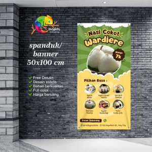 Cetak Spanduk Banner Hijau kuning simpel foto promosi jualan sarapan nasi