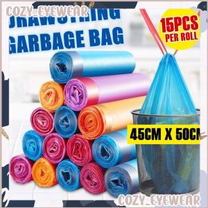 Automatic Closing Tie On Garbage Bags With Rope Easy Pull 45cmx50cm DRAWSTRING Cleaning Trash Bags Dustbin