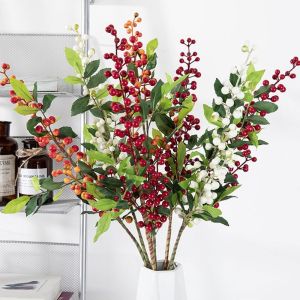 CHENJIE 70 ซม. สาขาเบอร์รี่คริสต์มาส หลายสี ทำเอง ผลเบอร์รี่แดงจำลอง สร้างสรรค์ จัดดอกไม้ ผลเบอร์รี่แดงเทียม สำหรับคริสต์มาส