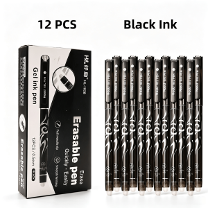 12Pcs/set Erasable Gel Pen 0.5mm Black Ink With Eraser Stationery Heat Erasable Gel Ink Pen
