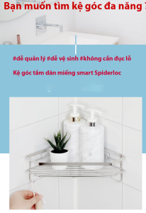 Kệ góc inox đa năng 2 MÀU BẠC & ĐEN dán tường không ảnh hưởng tới tường nhà(ND-200-189P)