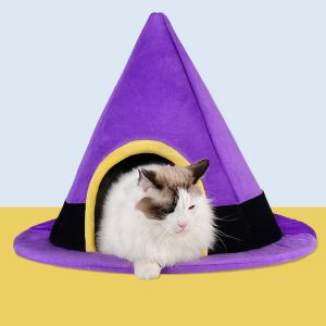 Witch Hat Cat Nest Winter Warm Halloween Removable Round Fully Enclosed Cat Nest Creative Cat House Pets