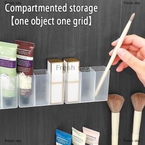 [COD] Fresh sky Punching Free Wall Mounted 3Grids Storage Box Eyebrow Clip Scissors Eyebrow Pencil Brush Lipstick Small Items Organizer Storage