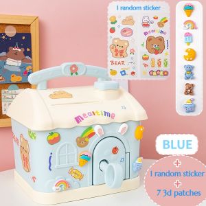 【Free Shipping】Lovely Lolita Small House Money Bank Childrens Money Saving Toy with Lock and Box Girl Adult Storage Desktop Decorative Belt Random Sticker