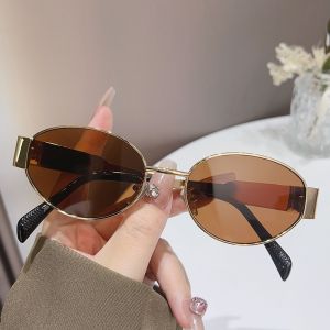 SG [In Stock]  European And American Fashion Sunglasses High-End Oval Sunglasses Retro Gold-Rimmed Sunglasses Spek Mata Hitam