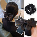 Fashion Ribbon Plaid Hairgrips Crochet Bun Net Nurse's Bow Spring Clips Office Lady Bow Tie Hair Accessories. 