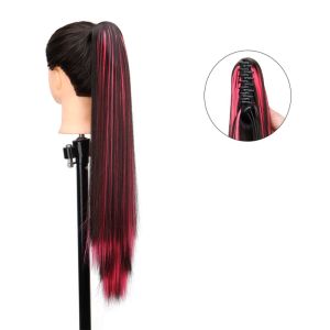 NEEUJ Ombre Ombre Ombre วิกผมหางม้า ไฮไลท์ ผมหางม้าสำหรับใช้ต่อ ผมหางม้ายาวตรง ไฟเบอร์ทนความร้อน ขนปุยฟู สำหรับเด็กและผู้หญิง