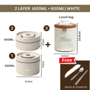 304 Stainless Steel Thermal Lunch Box Set Stackable Bento Box with Bag Bekas Makanan Tahan Panas