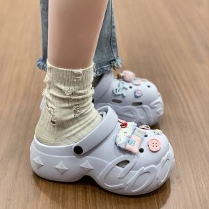 [Free Shipping] WomenS Summer Outdoor Clogs Korean-Style Fashionable Cute With Acrylic Embellishments Platform Soles And Indoor Slip-On Design
