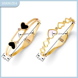 【SHANGZE4】 Vòng tay trái tim bằng thép titan đồ trang sức Tay Hình Học Lãng Mạn màu vàng thẩm mỹ lãng mạn Quà Tặng bên