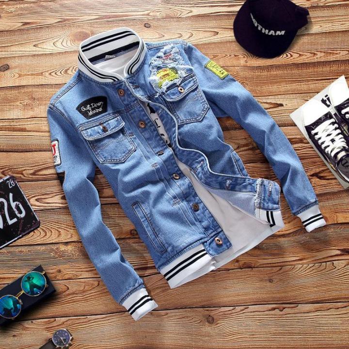 Mens denim baseball jacket hotsell