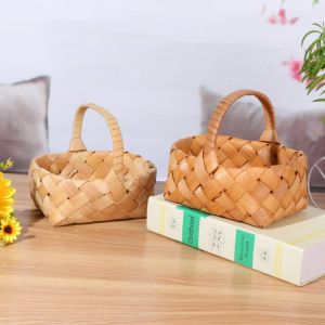 FLYING with Handle Fruit Basket Handmade Handwoven Handhold Weaving Flower Basket Vine 4 Styles Vegetable Fruit Flowers Holder Home Decoration /Restaurant Serving Tabletop Display