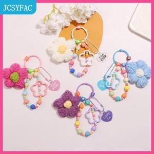 JCSYFAC Phim Hoạt Hình Len Dệt Kim Hoa Móc Chìa Khóa Đính Cườm Vòng Đeo Tay Dây Buộc Vòng Đeo Tay Keyring Cho Phụ Nữ Cô Gái Túi Mặt Dây Chuyền quyến rũ Keychain Quà Tặng