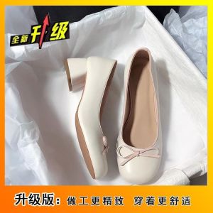 Free Shipping Silver Bowknot Shallow-Toe High-Heeled Shoes With A Skirt WomenS Chunky Heel Round-Toe Shoes 2026 Spring/Autumn Collection