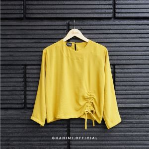 Ghanimi - Brisha Blouse / Blus Polos Crinkle / Crop Top Tangan Panjang / Atasan Crop / Atasan Polos / Blus Santai