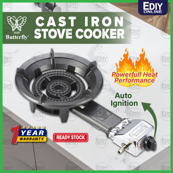 【NEW】BUTTERFLY Auto Cast Iron Dapur Gas Stove Cooker LPG Automatic Low ...