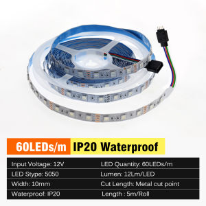 Hunta DC12V 60Leds/M 120Led/M RGBLED Light Strip With 5M 5050 Cutting LED Light Strip With Festive Atmosphere Room Decoration Light Strip With Cutting Color Neon Light strip/Decorative Light Strip 可切割防水RGB灯带