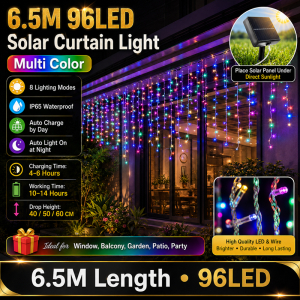 4M 96LED Deepavali Solar Curtain Lights 8 Modes IP65 Waterproof Outdoor Balcony Car Porch Diwali Decoration