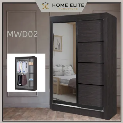 [Siap Pasang] HOME ELITE 4 FT Sliding Wardrobe Cabinet Home Living Room Furniture / 4 Kaki Perabot Almari Baju Murah Sliding Door 2 Sliding Doors 4ft x 6ft