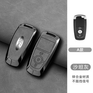 Zinc Alloy Genuine Leather Car Remote Key Case Shell For Ford Ranger Wildtrak Raptor Everest Explorer Expedition Bronco Sport Mustang Mach-e F-150 F-250 Remote Control Protector
