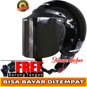 Helm Retro Classic / Helm Bogo Classic Black Kaca Silver Termurah
