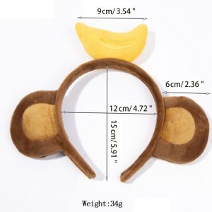 Cartoon Plush Headband Animal Pattern Monkey Ears Hairband Banana Hair Hoop Halloween Christmas Props Theme Costume F3MD