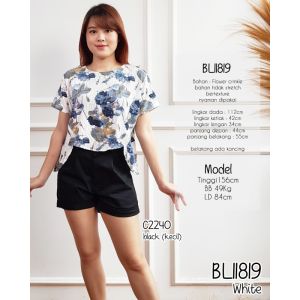Mihar store / COD 11819 - Blouse wanita lengan pendek crinkle motif bunga-bunga / Atasan perempuan flower terbaru semi crop korean style casual simpel