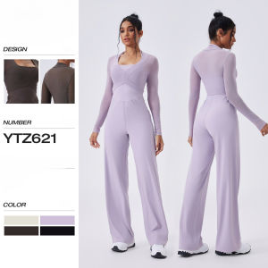 Womens Sportswear New One-piece Yoga Suit Autumn and Winter Fitness Suit Womens One-piece High-waist Straight Yoga Suit Slimming Mesh Long-Sleeved Top for Women